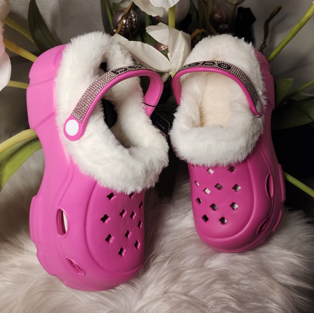 bebe Pink Furry Lined Clogs